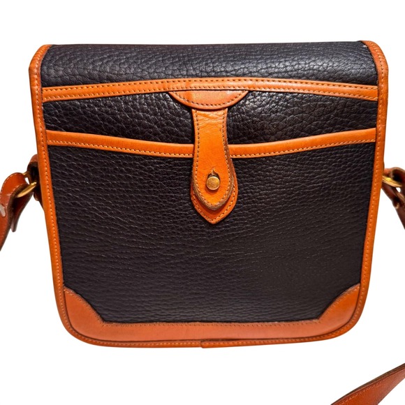VTG Dooney & Bourke All-Weather Leather Square Surrey Crossbody Navy Brown Bag - Picture 4 of 16